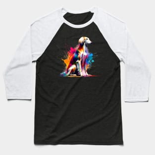 Saluki Dog Captured in Vibrant Splash Art Style Baseball T-Shirt